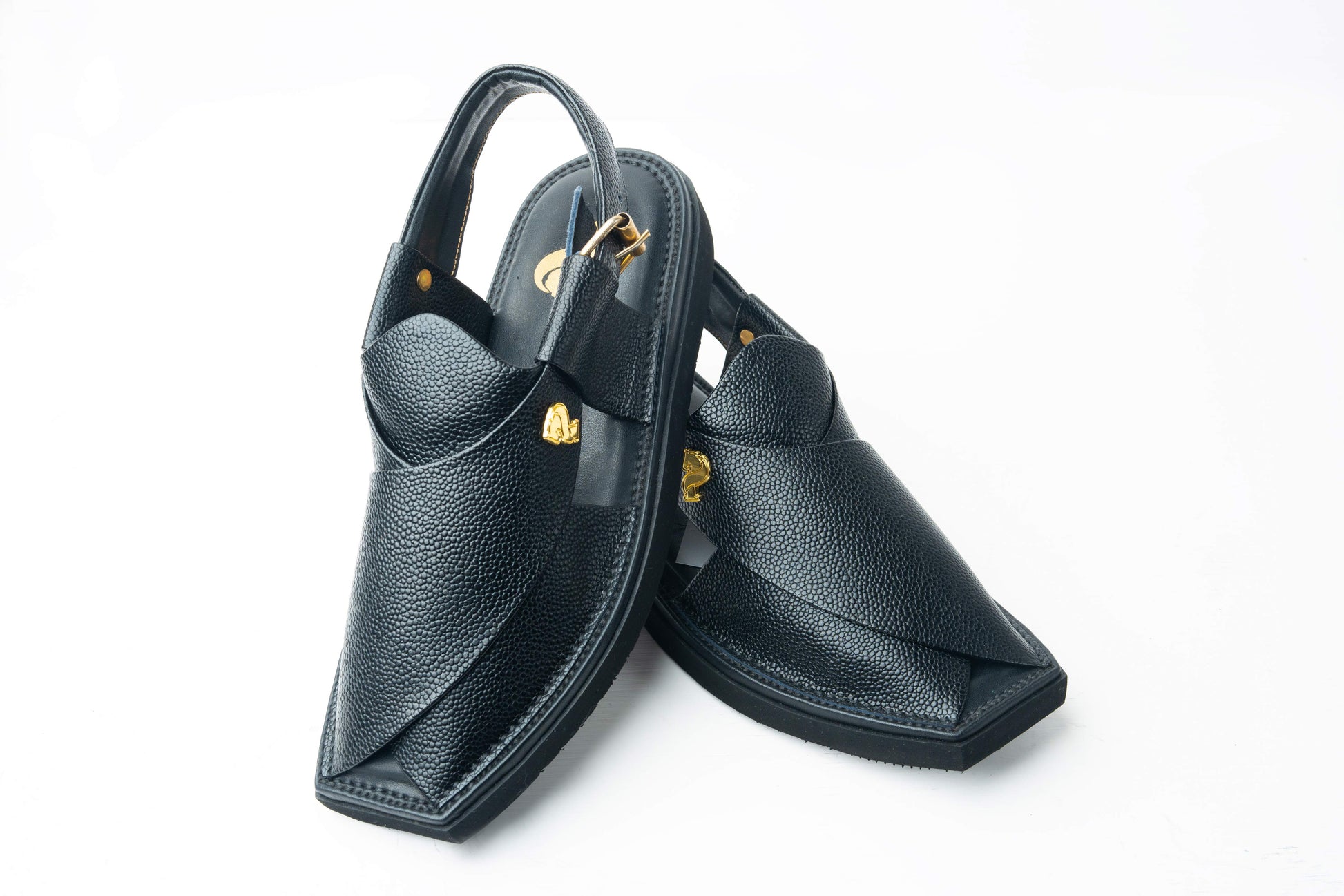 Front view of Black Kaptaan Chappal Handmade