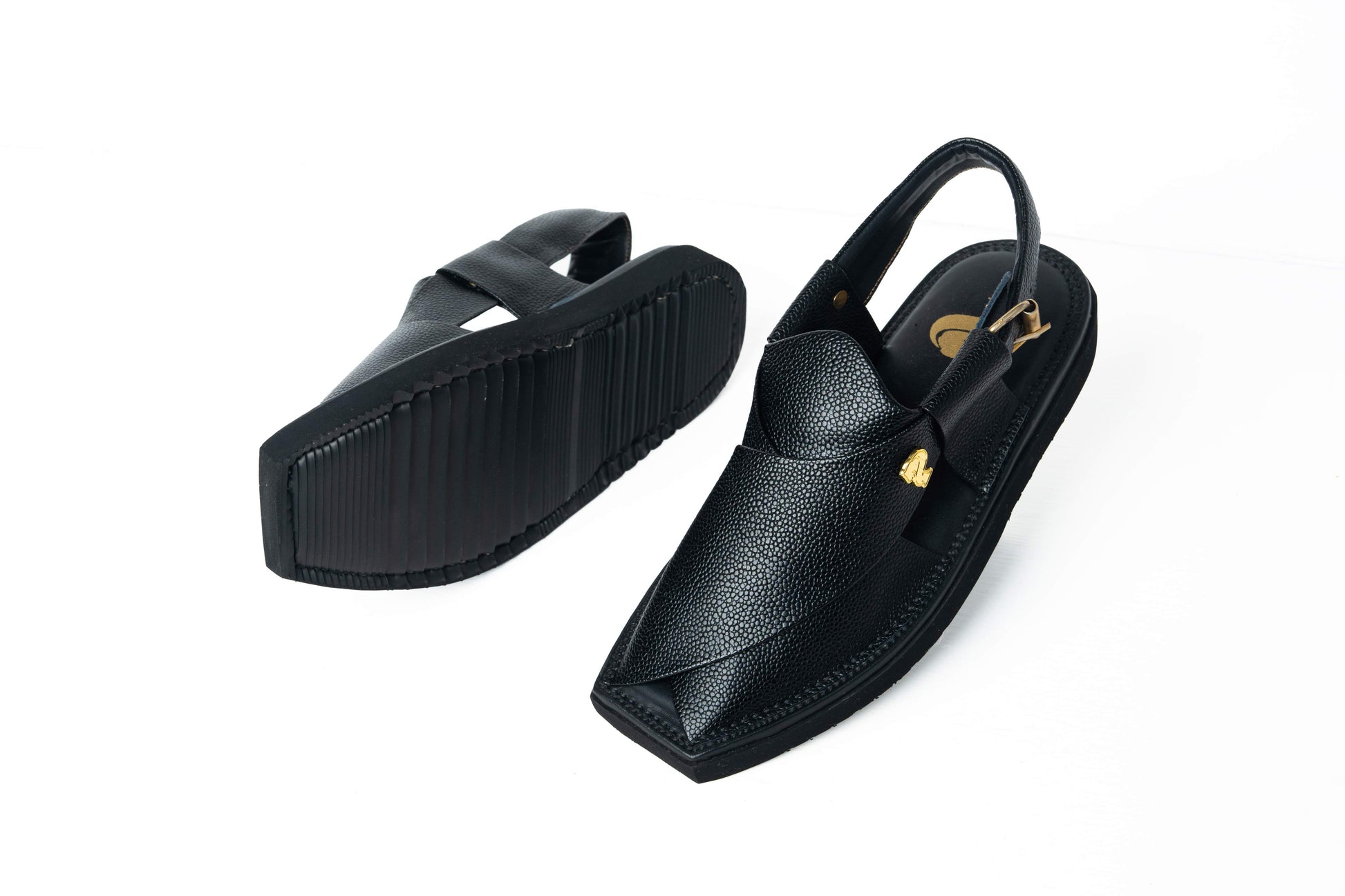 Sole view of Black Kaptaan Chappal Handmade