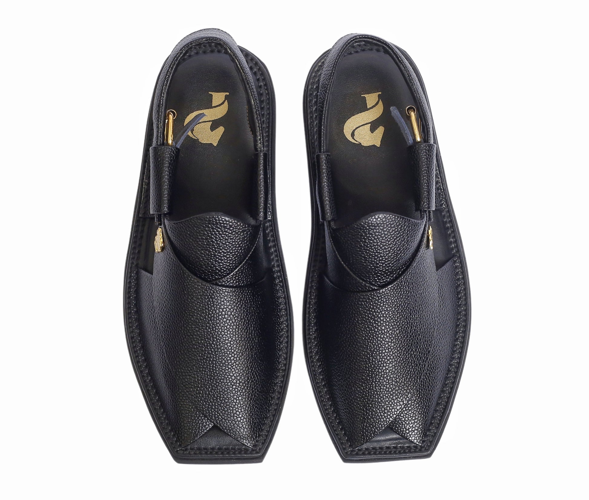 Top view of Black Kaptaan Chappal Handmade – by Pukhtuns