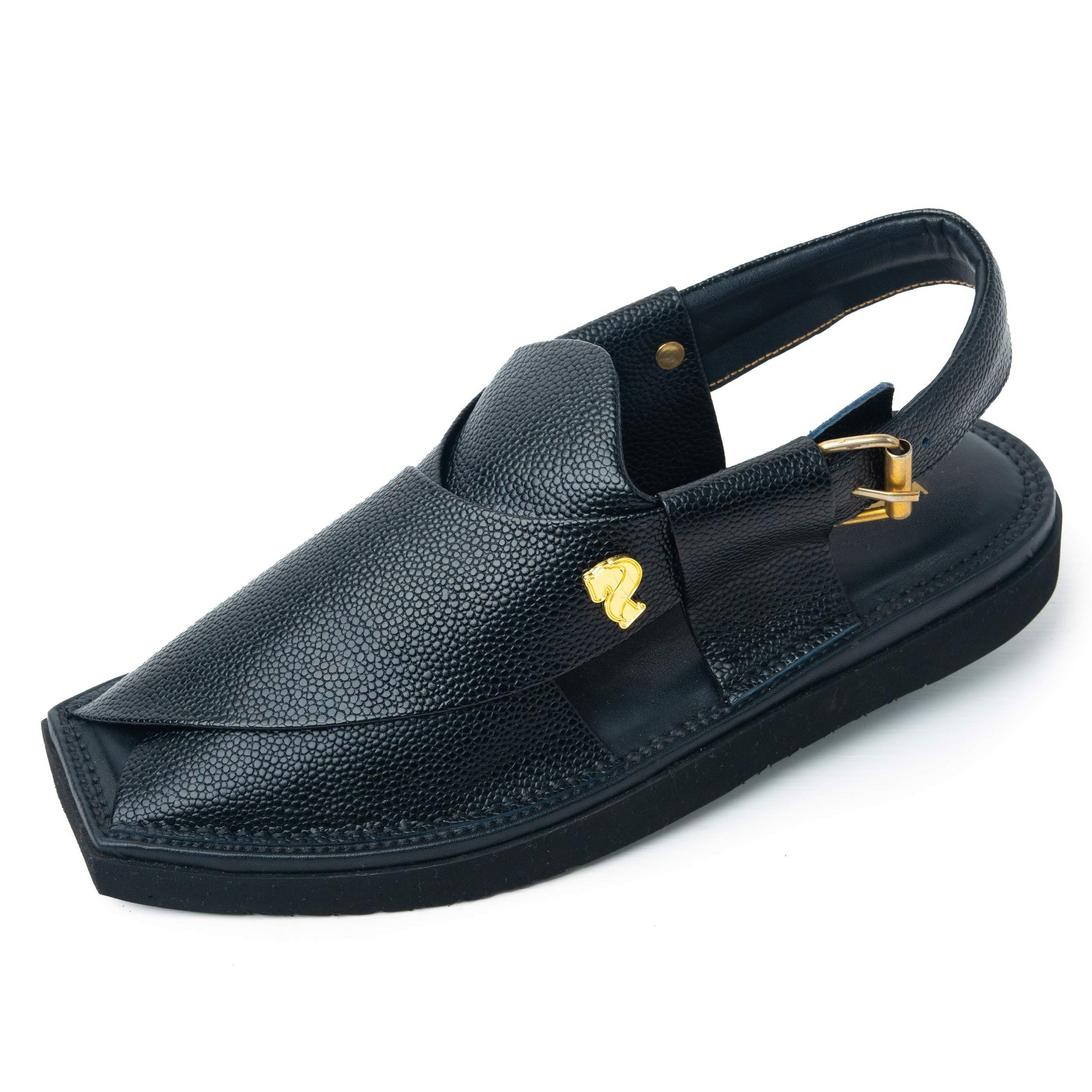 Top view of Black Kaptaan Chappal Handmade