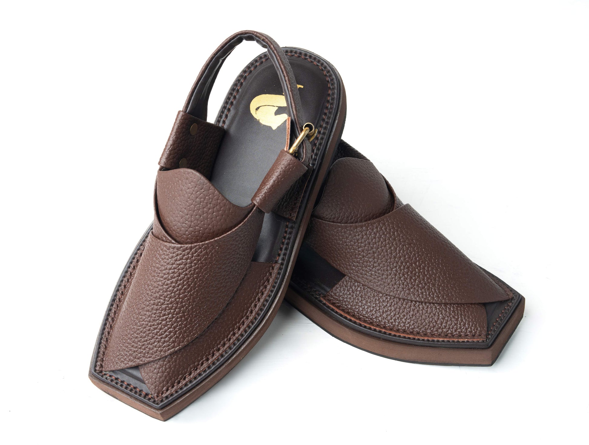 Top view of Executive Brown Kaptaan Chappal with dotted leather