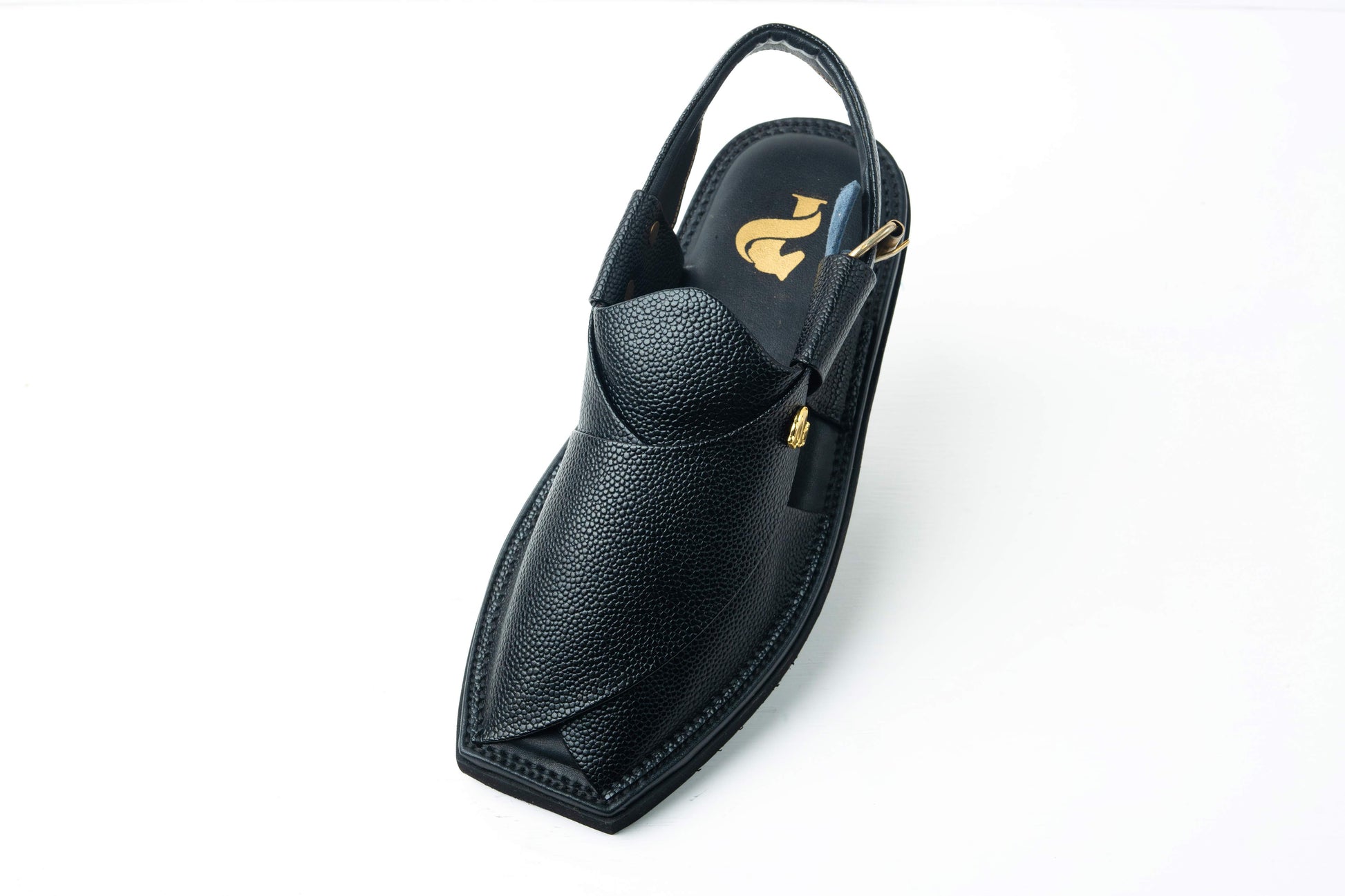 Front view of Black Kaptaan Chappal Handmade