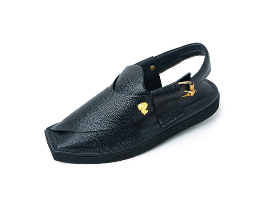 Front view of Black Kaptaan Chappal Handmade – by Pukhtuns
