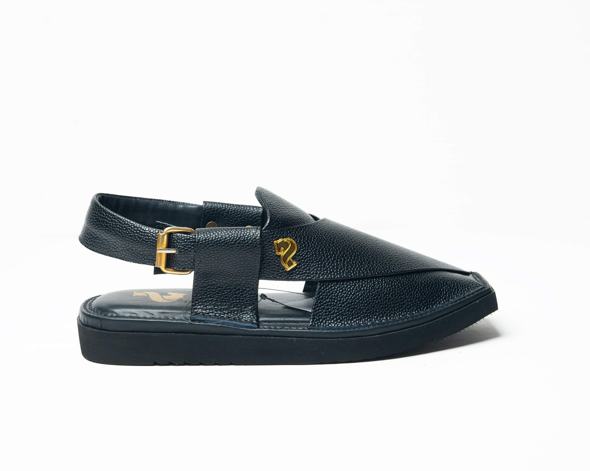 Black Kaptaan Chappal Handmade – by Pukhtuns with strap design