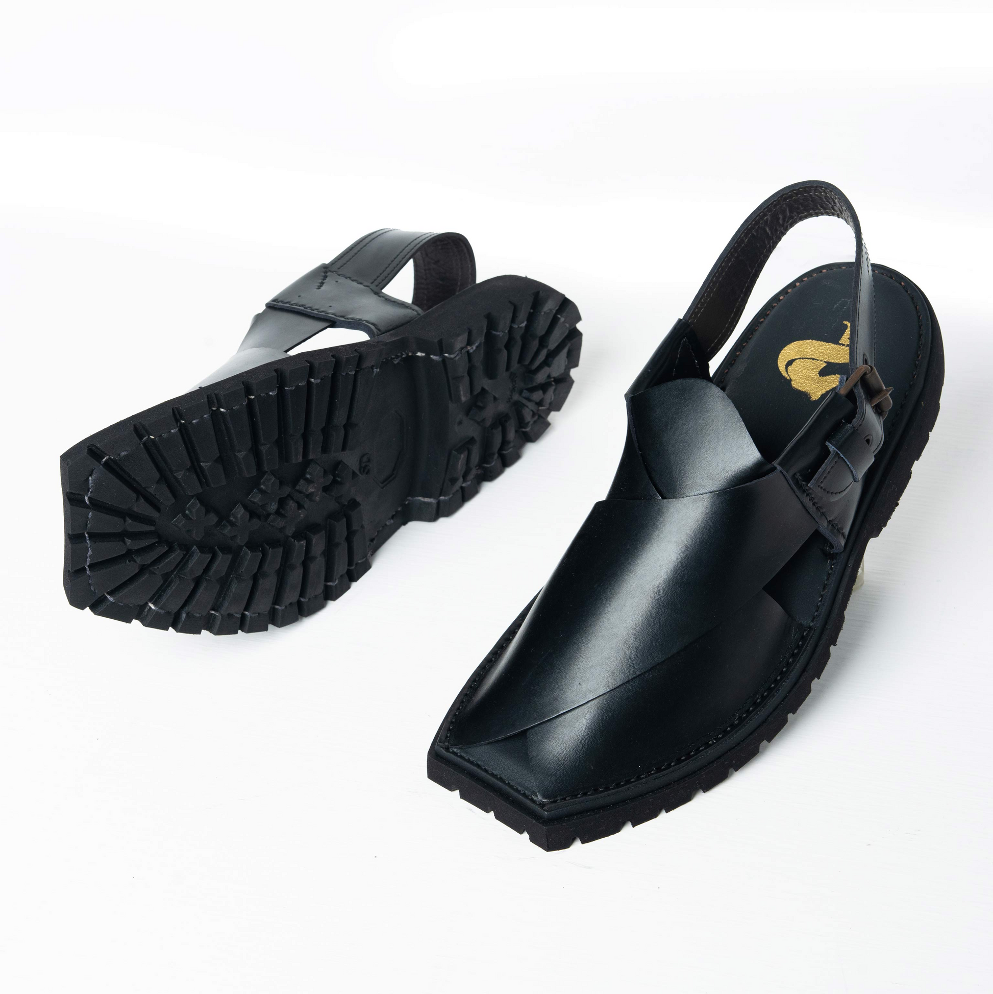Lightweight black Kaptaan chappal by Pukhtuns