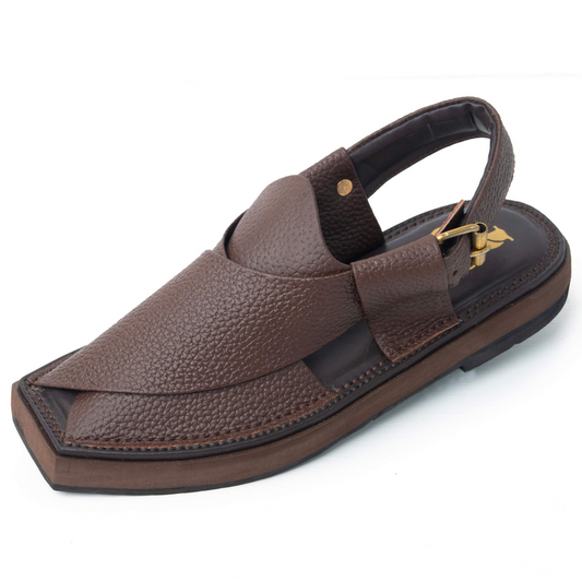 Front view of Kaptaan Chappal in Executive Brown Dotted leather by Pukhtuns