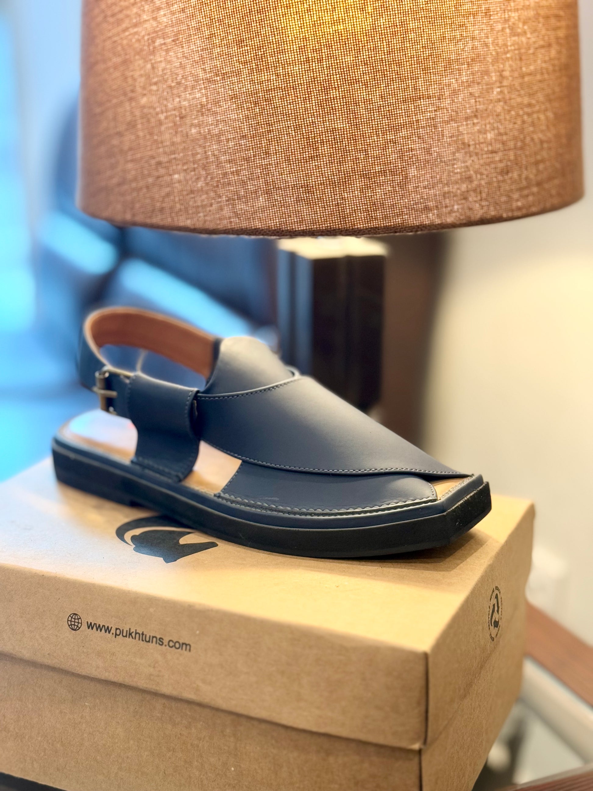 Front view of Kaptaan Chappal Matt Blue Edition by Pukhtuns