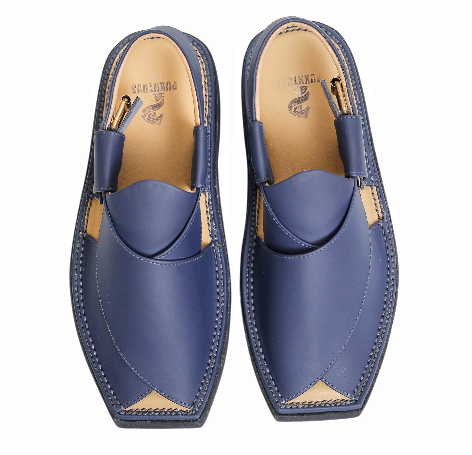 Front view of Kaptaan Chappal Matt Blue Edition by Pukhtuns